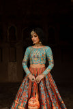 Maria Osama Khan - LIYANA - Turquoise & Orange - Grip Silk & ORGANZA - 3 Piece