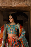 Maria Osama Khan - LIYANA - Turquoise & Orange - Grip Silk & ORGANZA - 3 Piece