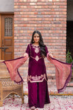 Omal by Komal - Nooray - Plum - Velvet & Maysuri - 3 Piece