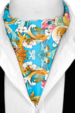 Black Wolf - ELEGANCE COLORFUL FLORAL SILK ASCOT - Turquoise - 1 Piece