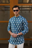 Deepak Perwani - Cotton Kurta For Men - Blue - 1 Piece