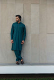 Deepak Perwani - Boski Linen Kurta Shalwar For Men - Emerald Green - 2 Piece