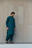 Deepak Perwani - Boski Linen Kurta Shalwar For Men - Emerald Green - 2 Piece