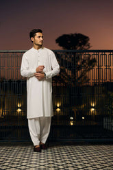 Deepak Perwani - Boski Linen Kurta Shalwar For Men - Ivory - 2 Piece