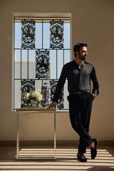 Deepak Perwani - Cotton-Silk Shirt For Men - Black - 1 Piece