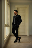 Deepak Perwani - Velvet Jacket For Men - Jet Black - 1 Piece