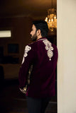 Deepak Perwani - Velvet Jacket For Men - Deep Maroon - 1 Piece