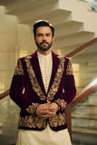 Deepak Perwani - Velvet Jacket For Men - Maroon - 1 Piece