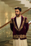 Deepak Perwani - Velvet Jacket For Men - Maroon - 1 Piece