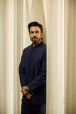 Deepak Perwani - Cotton-Silk Blend Kurta For Men - Navy - 1 Piece