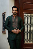 Deepak Perwani - Cotton-Silk Kurta Pajama For Men - Emerald Green - 2 Piece