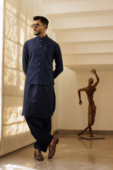 Deepak Perwani - Boski Kurta Shalwar For Men - Navy Blue - 2 Piece