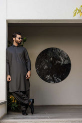 Deepak Perwani - Boski Linen For Men - Dark Grey - 2 Piece