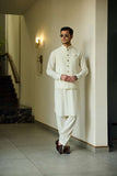 Deepak Perwani - Boski Linen Kurta Shalwar For Men - Cream - 2 Piece