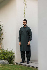 Deepak Perwani - Boski Linen For Men - Dark Green - 2 Piece