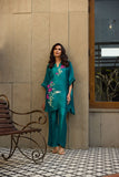Deepak Perwani - Verdant Sheesha Silk Embroidered Suit For Women - Aqua - 2 Piece
