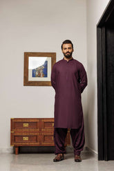 Deepak Perwani - Boski Linen For Men - Burgundy - 2 Piece