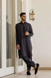 Deepak Perwani - Boski Linen Kurta Shalwar For Men - Brown - 2 Piece