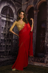 Maheen Khan - DAHLIA SARI - Red - Blended Chiffon - 1 Piece