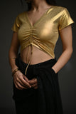Maheen Khan - DRAWSTRING V NECK BLOUSE (CAP SLEEVES) - Gold - Jersey - 1 Piece