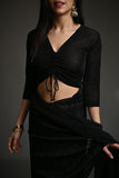 Maheen Khan - DRAWSTRING V NECK BLOUSE - Black - Jersey - 1 Piece