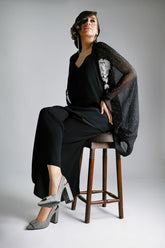 Maheen Khan - BLACK WATERFALL Jacket - BLENDED CHIFFON - 1 Piece
