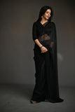 Maheen Khan - ZINC SARI - Black - Jersey Net - 1 Piece