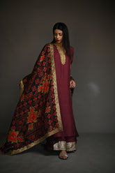 Maheen Khan - RALI DUPATTA - Maroon - Pure Medium Silk - 1 Piece