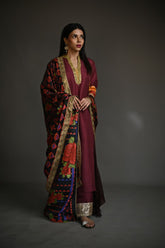 Maheen Khan - SORAYA - Maroon - 100% Pure Raw Silk