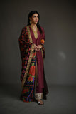 Maheen Khan - SORAYA - Maroon - 100% Pure Raw Silk