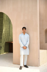 TKMANN - Silver Grey Eastern Suit - Kurta & Pajama - Silk Cotton - 2 Piece - Studio by TCS