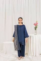 Fozia Khalid - MULLBERRY - Navy Blue - Silk & Organza - 3 Piece