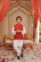 Cheeco Chic - MWCEID25 - Maroon & Gold - Jacquard - Waistcoat - 1 Piece