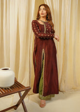 Shahid Chuhan - Mahogany Luxe Silk Suit For Women - Brown