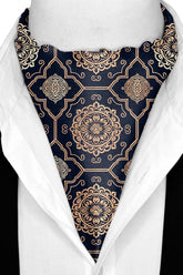 Black Wolf - LUXURY ROYAL PATTERN SILK ASCOT - Dark Navy Blue - 1 Piece