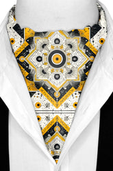 Black Wolf - ETHNIC ABSTRACT SILK ASCOT - White - 1 Piece