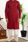 Zarar - Maroon Kurta with Plain White Bottom (Wash n Wear) - Unstitch - 2 Piece