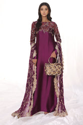 Musferah Saad - Mauve Magic - Plum - Tissue Silk & Organza - 3 Piece