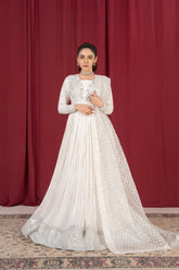 Laleen - Mehar Raw Silk Frock For Women - Ivory - 3 Piece