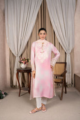 Reema Ahsan - Minna - Pk, Raw silk & Organza - Pink & white - 3 Piece