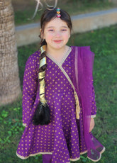 Modest - Printed Cotton Suit For Girl - Purple - 3 Piece