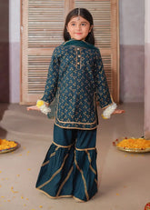 Modest Printed Rawsilk Gharara Green 3 Piece