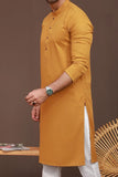 Zarar - Mustard Kurta with Plain White Bottom (Wash n Wear) - Unstitch - 2 Piece
