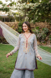 Omal by Komal - Dameen - Gray - Net - 3 Piece