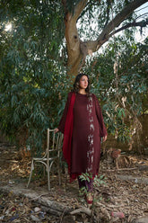 Gulabo - Blended Ruby Flow Suit For Women - Brown Maroon - 3 Piece