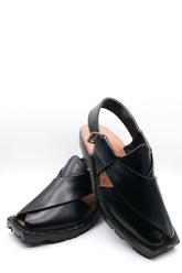 Alifyay - Nyrosi Black Leather Peshawari Sandal