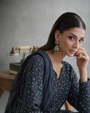Ayla Studio - Neel Kamal Jacquard Suit For Women - Ink Blue - 3 Piece