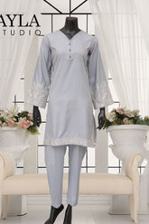 Ayla Studio - 2 pcs solid embroidery - NEELOFAR - MID NIGHT BLUE - Wash & Wear