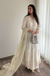 Minutiae - Noureh - Korean Embroider Net/Korean Raw Silk - Off White/Silver - 3 Piece