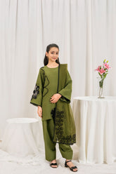 Fozia Khalid - OLIVE Green - Silk & Organza - 3 Piece